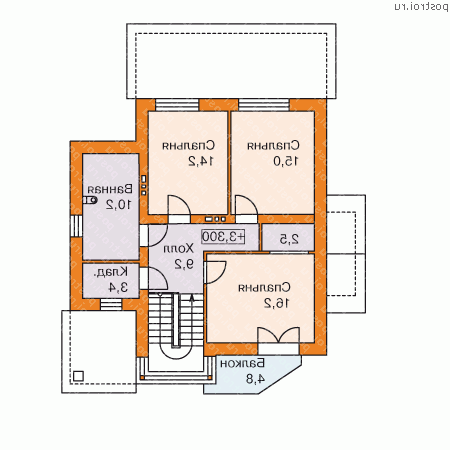 T-166-2P проект двухэтажного дома из пеноблоков размером 14 на 11  - 2-й этаж