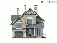 T-181-1P проект двухэтажного дома из пеноблоков с гаражом размером 16 на 9  - вид спереди