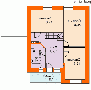 T-185-1K проект двухэтажного дома из кирпича с гаражом размером 11 на 13  - 2-й этаж
