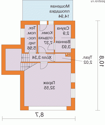 T-192-1P проект двухэтажного коттеджа из пенобетона с цоколем и гаражом размером 11 на 9  - цоколь