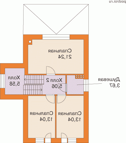 T-192-1P проект двухэтажного коттеджа из пенобетона с цоколем и гаражом размером 11 на 9  - 2-й этаж