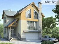 T-192-1P проект двухэтажного коттеджа из пенобетона с цоколем и гаражом размером 11 на 9 