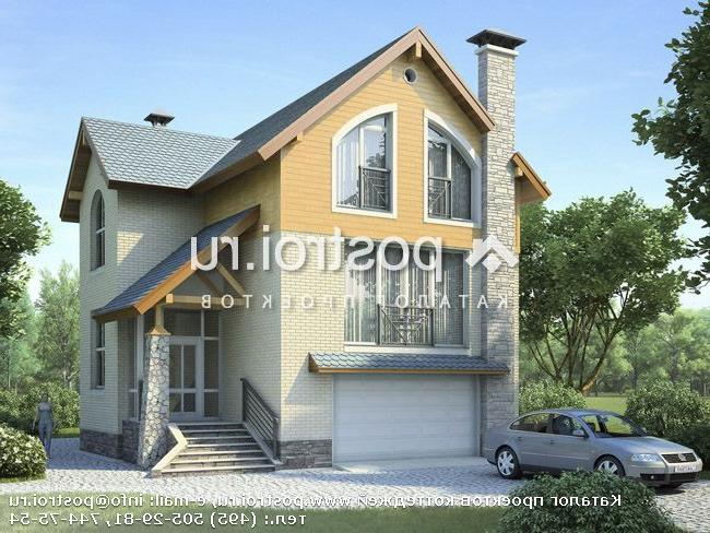 T-192-1P проект двухэтажного коттеджа из пенобетона с цоколем и гаражом размером 11 на 9 