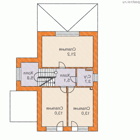 T-192-3P проект двухэтажного коттеджа из пенобетона с цоколем и гаражом размером 11 на 9  - 2-й этаж