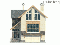 T-192-3P проект двухэтажного коттеджа из пенобетона с цоколем и гаражом размером 11 на 9  - вид спереди