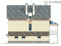 T-192-3P проект двухэтажного коттеджа из пенобетона с цоколем и гаражом размером 11 на 9  - вид слева