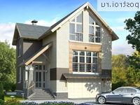 T-192-3P проект двухэтажного коттеджа из пенобетона с цоколем и гаражом размером 11 на 9 