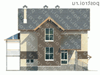T-192-3P проект двухэтажного коттеджа из пенобетона с цоколем и гаражом размером 11 на 9  - вид справа