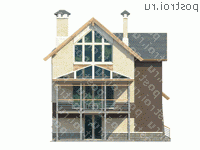 T-192-3P проект двухэтажного коттеджа из пенобетона с цоколем и гаражом размером 11 на 9  - вид сзади