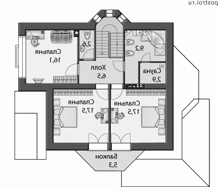T-196-1P проект двухэтажного дома из пеноблоков размером 12 на 14  - 2-й этаж