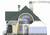 T-196-1P проект двухэтажного дома из пеноблоков размером 12 на 14  - вид спереди