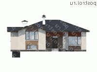 T-198-1P проект одноэтажного коттеджа из пенобетона с цоколем размером 13 на 14  - вид спереди