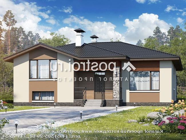 T-198-1P проект одноэтажного коттеджа из пенобетона с цоколем размером 13 на 14 