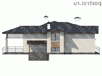 T-198-1P проект одноэтажного коттеджа из пенобетона с цоколем размером 13 на 14  - вид справа