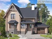 T-203-1D проект двухэтажного деревянного дома из бруса с цоколем и гаражом размером 13 на 12