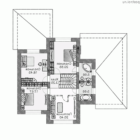 T-205-2P проект двухэтажного дома из газобетона с гаражом размером 17 на 16  - 2-й этаж