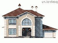 T-205-2P проект двухэтажного дома из газобетона с гаражом размером 17 на 16  - вид спереди