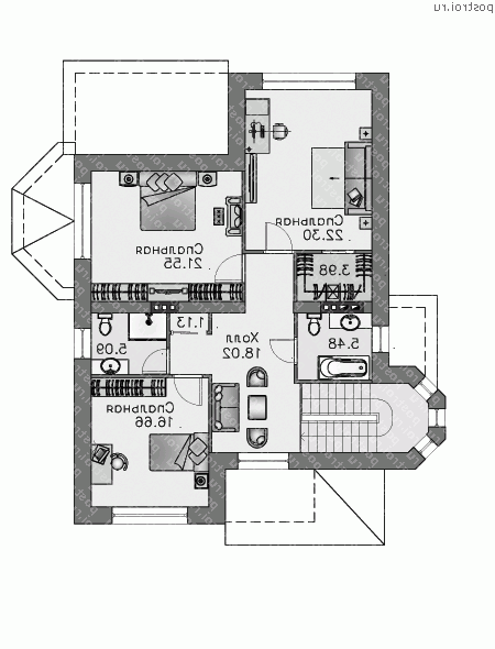 T-212-1P проект двухэтажного дома из пенобетона размером 14 на 11  - 2-й этаж