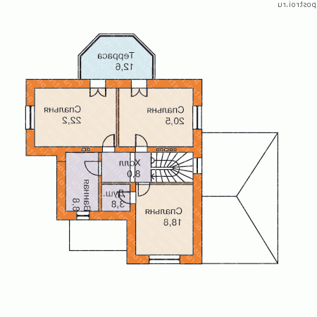 T-213-1P проект двухэтажного дома из пенобетона с гаражом размером 15 на 15  - 2-й этаж