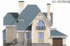 T-213-1P проект двухэтажного дома из пенобетона с гаражом размером 15 на 15  - вид спереди