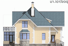 T-213-1P проект двухэтажного дома из пенобетона с гаражом размером 15 на 15  - вид справа