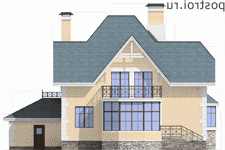 T-213-1P проект двухэтажного дома из пенобетона с гаражом размером 15 на 15  - вид сзади