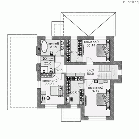 T-220-2P проект двухэтажного дома из газобетона с гаражом размером 15 на 16 - 2-й этаж