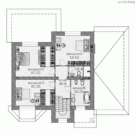 T-244-1P проект двухэтажного дома из газобетона с гаражом размером 14 на 15 - 2-й этаж T-244-1P проект двухэтажного дома из газобетона с гаражом размером 14 на 15 - 2-й этаж