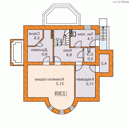T-254-1P проект двухэтажного коттеджа из пеноблоков с цоколем размером 12 на 13  - цоколь