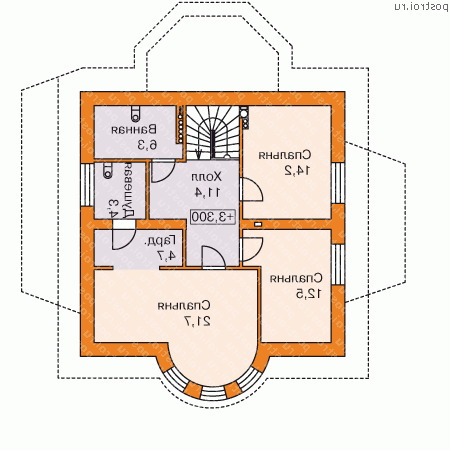 T-254-1P проект двухэтажного коттеджа из пеноблоков с цоколем размером 12 на 13  - 2-й этаж