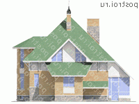 T-254-1P проект двухэтажного коттеджа из пеноблоков с цоколем размером 12 на 13  - вид слева