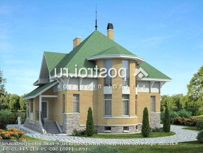 T-254-1P проект двухэтажного коттеджа из пеноблоков с цоколем размером 12 на 13 