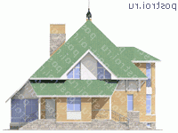 T-254-1P проект двухэтажного коттеджа из пеноблоков с цоколем размером 12 на 13  - вид справа