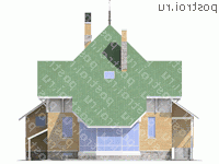 T-254-1P проект двухэтажного коттеджа из пеноблоков с цоколем размером 12 на 13  - вид сзади