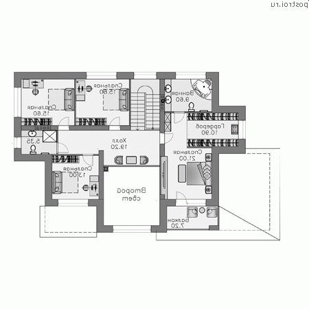 T-264-1K проект двухэтажного дома из кирпича размером 19 на 12 - 2-й этаж