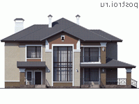 T-264-1K проект двухэтажного дома из кирпича размером 19 на 12 - вид спереди