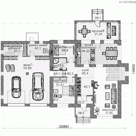 T-284-1P проект двухэтажного дома из пеноблоков с гаражом размером 15 на 20  - 1-й этаж