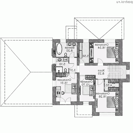 T-284-1P проект двухэтажного дома из пеноблоков с гаражом размером 15 на 20  - 2-й этаж