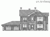 T-284-1P проект двухэтажного дома из пеноблоков с гаражом размером 15 на 20  - вид спереди