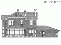 T-284-1P проект двухэтажного дома из пеноблоков с гаражом размером 15 на 20  - вид сзади