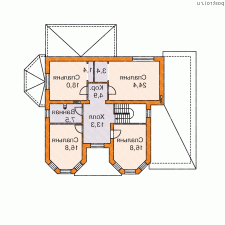 T-287-1P проект двухэтажного дома из пеноблоков с гаражом размером 16 на 15 - 2-й этаж
