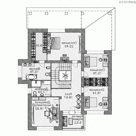 T-288-1P проект двухэтажного дома из пеноблоков размером 17 на 13 - 2-й этаж T-288-1P проект двухэтажного дома из пеноблоков размером 17 на 13 - 2-й этаж