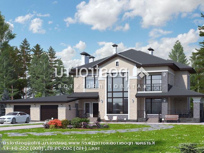 T-332-1K проект двухэтажного дома из кирпича с гаражом размером 26 на 15