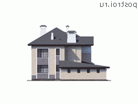 T-332-1K проект двухэтажного дома из кирпича с гаражом размером 26 на 15 - вид справа