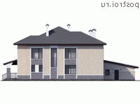 T-332-1K проект двухэтажного дома из кирпича с гаражом размером 26 на 15 - вид сзади