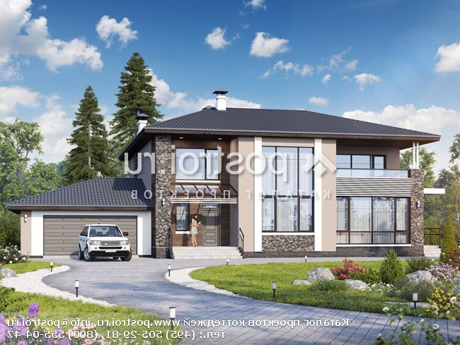 T-389-1K проект двухэтажного дома из кирпича с гаражом размером 21 на 16