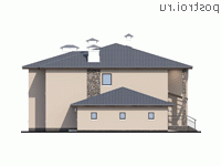 T-389-1K проект двухэтажного дома из кирпича с гаражом размером 21 на 16 - вид справа