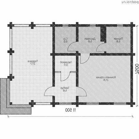 U-047-1D проект одноэтажной деревянной бани из бруса размером 12 на 8  - 1-й этаж