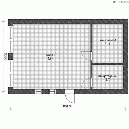 U-067-1P проект одноэтажного гаража из пеноблока размером 7 на 11  - 1-й этаж