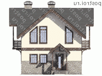 U-085-1P проект одноэтажного дома из пеноблока с мансардой размером 8 на 8  - вид спереди